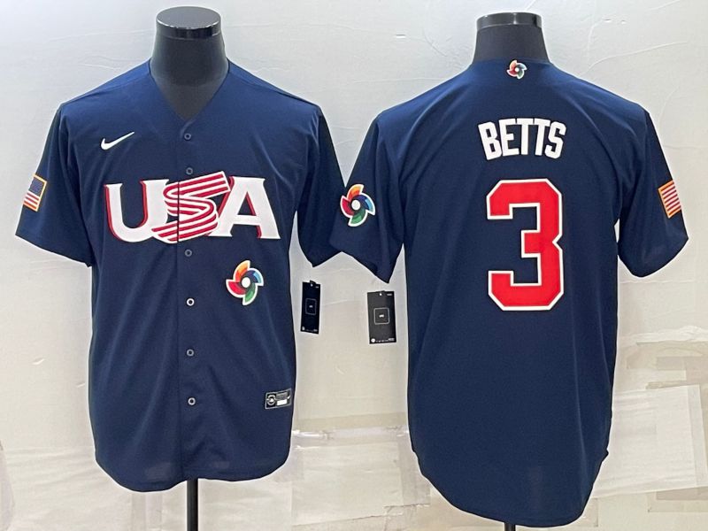 Men 2023 World Cub USA #3 Betts Blue Nike MLB Jersey8